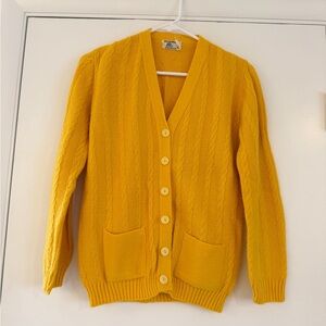 Vintage Mustard Yellow Cable Knit Cardigan with Pockets